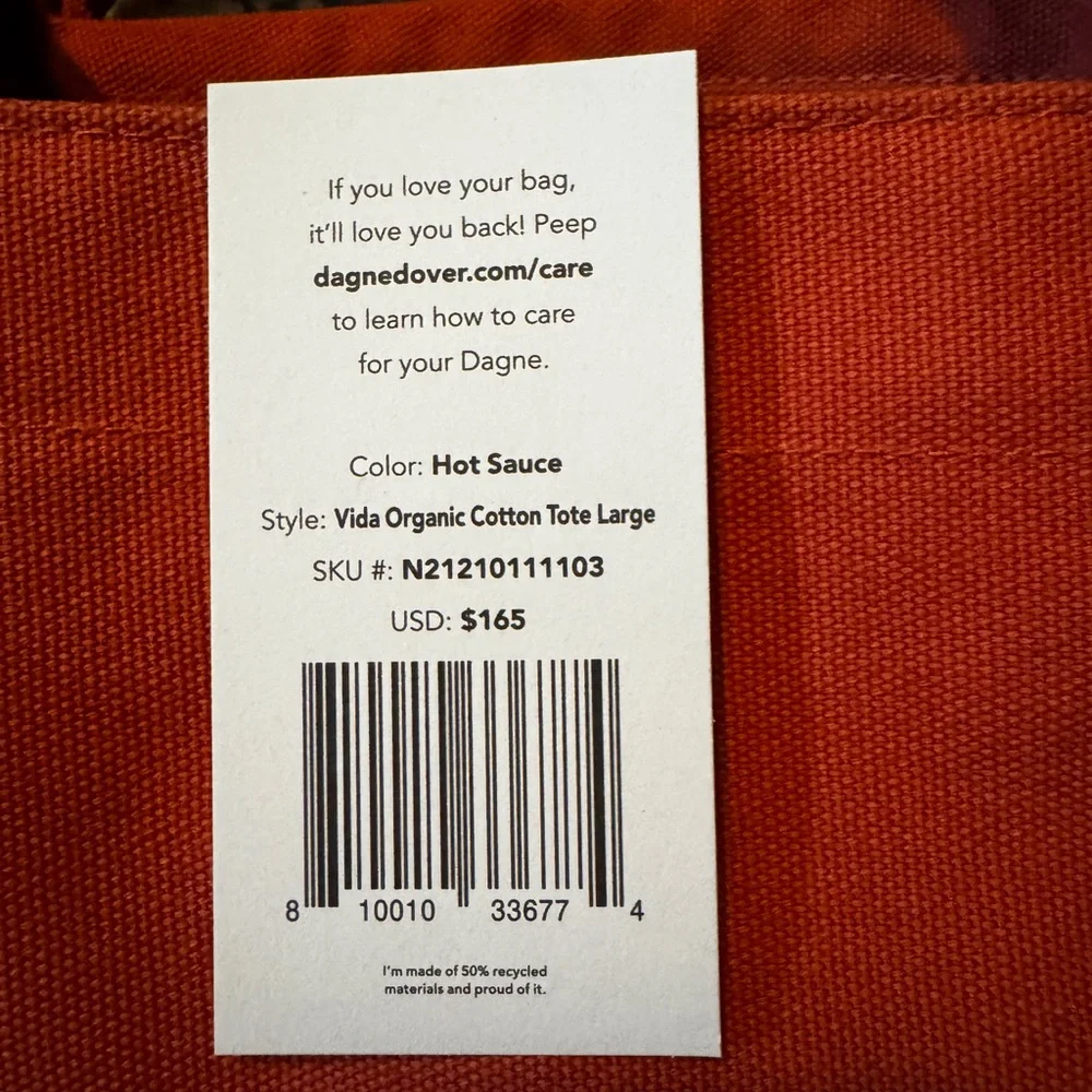 Dagne Dover Large Vida Organic Cotton Tote in discontinued Hot Sauce - Picture 3 of 9